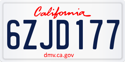 CA license plate 6ZJD177