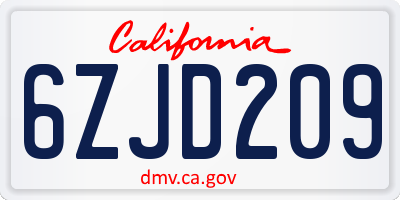 CA license plate 6ZJD209