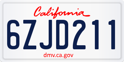 CA license plate 6ZJD211