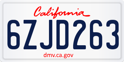 CA license plate 6ZJD263