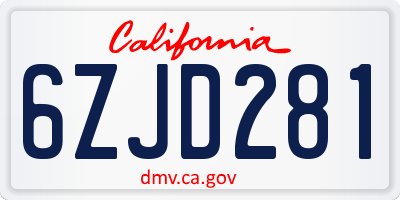 CA license plate 6ZJD281