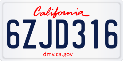 CA license plate 6ZJD316