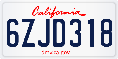 CA license plate 6ZJD318