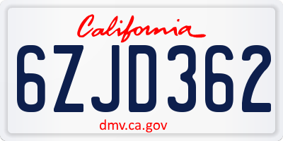 CA license plate 6ZJD362