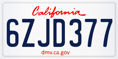 CA license plate 6ZJD377