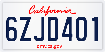 CA license plate 6ZJD401