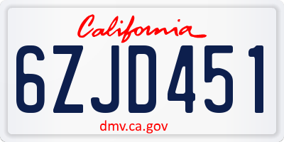 CA license plate 6ZJD451