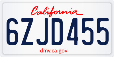 CA license plate 6ZJD455