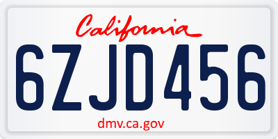 CA license plate 6ZJD456