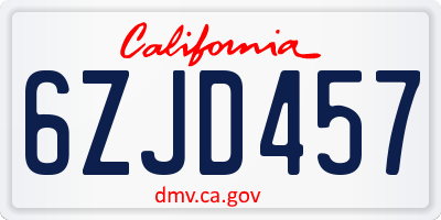 CA license plate 6ZJD457
