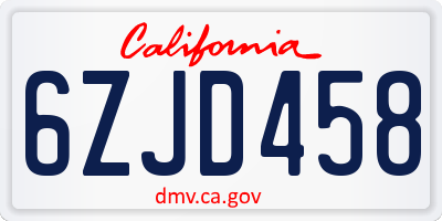 CA license plate 6ZJD458