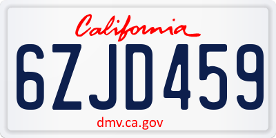 CA license plate 6ZJD459