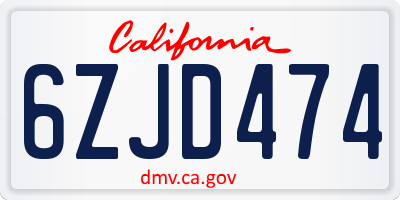CA license plate 6ZJD474