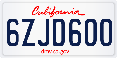 CA license plate 6ZJD600