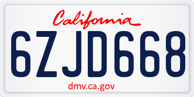 CA license plate 6ZJD668