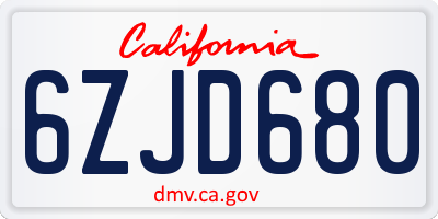 CA license plate 6ZJD680
