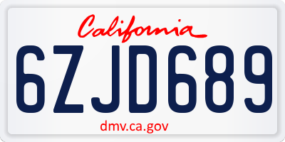 CA license plate 6ZJD689