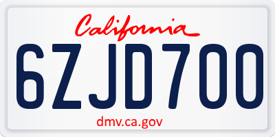 CA license plate 6ZJD700