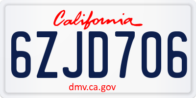 CA license plate 6ZJD706