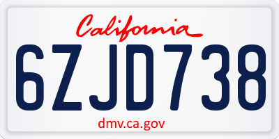 CA license plate 6ZJD738