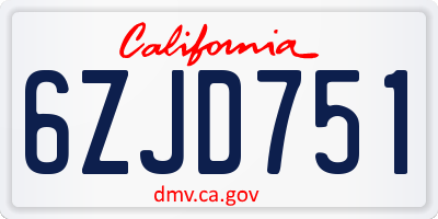 CA license plate 6ZJD751