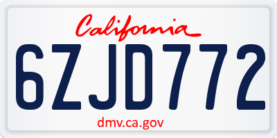 CA license plate 6ZJD772
