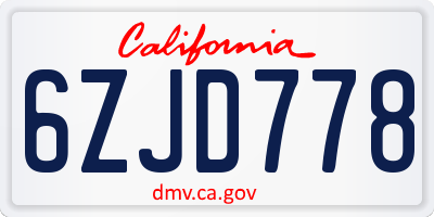 CA license plate 6ZJD778