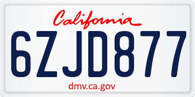 CA license plate 6ZJD877