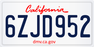 CA license plate 6ZJD952