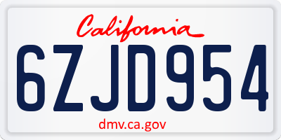 CA license plate 6ZJD954