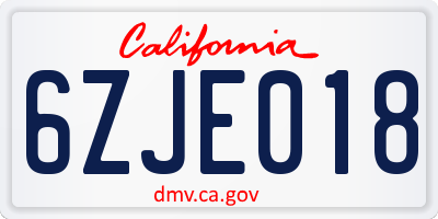 CA license plate 6ZJE018