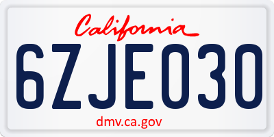 CA license plate 6ZJE030