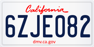 CA license plate 6ZJE082