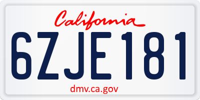 CA license plate 6ZJE181