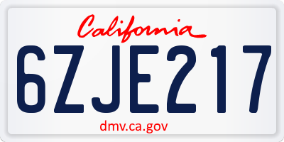 CA license plate 6ZJE217