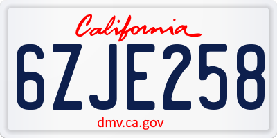 CA license plate 6ZJE258