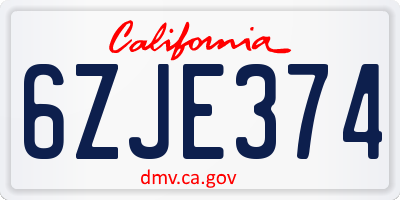 CA license plate 6ZJE374