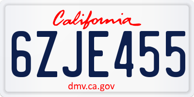 CA license plate 6ZJE455