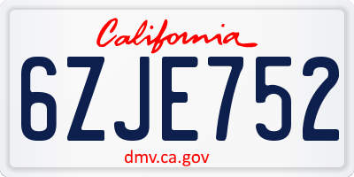 CA license plate 6ZJE752