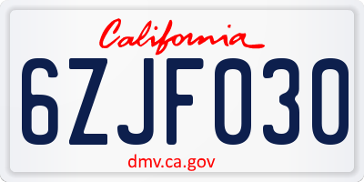 CA license plate 6ZJF030