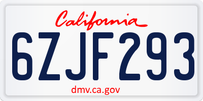 CA license plate 6ZJF293