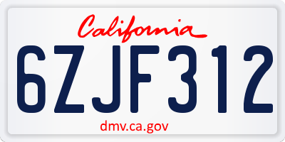 CA license plate 6ZJF312