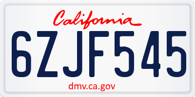 CA license plate 6ZJF545