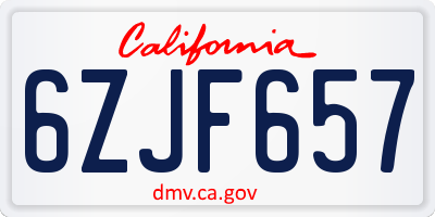 CA license plate 6ZJF657