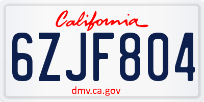 CA license plate 6ZJF804