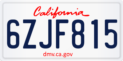 CA license plate 6ZJF815