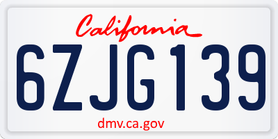 CA license plate 6ZJG139