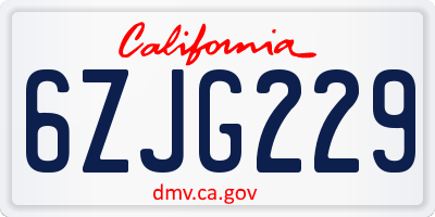 CA license plate 6ZJG229