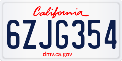 CA license plate 6ZJG354