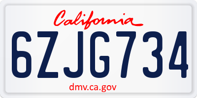 CA license plate 6ZJG734